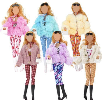 1 комплект модерен 30-сантиметровой кукольной дрехи Зимата плюшевое меховое палта Панталони Облекло за кукли Дрехи за куклата къща Аксесоари, Играчки за момичета Подаръци