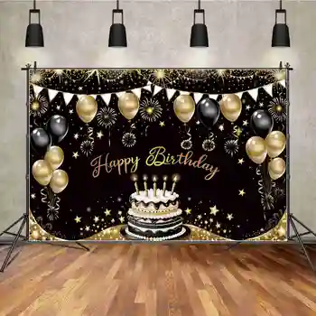 ЛУНАТА.QG Background 50th Happy Birthday Банер На черен фон Мъжки Златна звезда балон с пайети за поръчка на декорация за партита Реквизит за снимки