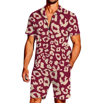 Мъжка лятна мода за почивка с Леопард, почивка на плажа на Хаваите, дигитална 3D печат, мъжки яке и панталони с къси ръкави, комплект