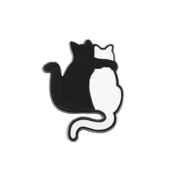 Сладък cartoony черно-бяла котка, обнимающий котки, икона-оригам, брошка във формата на котка, Брошка на ревера, Эмалированная жени, брошки-игли