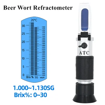 Бира Рефрактометър За Приготвяне на Мъст и Вино С Двойно Мащаб -Хидрометър на Дела На 1000-1.130 Брикс 0-32% ATC Захар Homebrew Kit