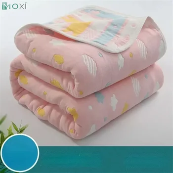 Одеяла за кондициониране на въздуха От чист памук За възрастни, летни Тънки Детски спално бельо за бебета в легло, Шестислойное марлевое кърпа-одеяло