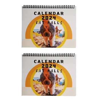 Комплект стенни календари 2 ЕЛЕМЕНТА в 2024 година Януари 2024 - декември 2024, 2024 Календар Cats Buttholes Calendar 9.8X7.7 инча