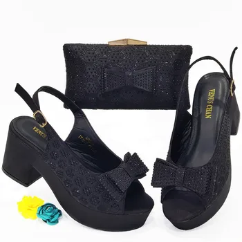 Комплект обувки и чанта на Последното дизайн, Африкански комплекти 2023 г., Нигерийски Дамски официални обувки с торби, Комплект, Украсени с апликации, Луксозни обувки