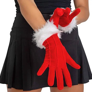 Празнични ръкавици на Дядо Коледа, бели кожени Маскарадните вечерни Къси червени Ръкавици на Дядо Коледа с пълни пръсти, Аксесоари за коледен костюм, Ръкавици без пръсти