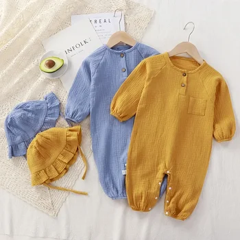 Детски дрехи Пролет и есен Нова памук гащеризон с дълъг ръкав за новородено, лятна пижама за деца