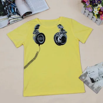 Тениска за момчета с слушалки Hooyi, жълти летни детски ризи с къси ръкави, дрехи за малките момчета, блузи от 100% памук