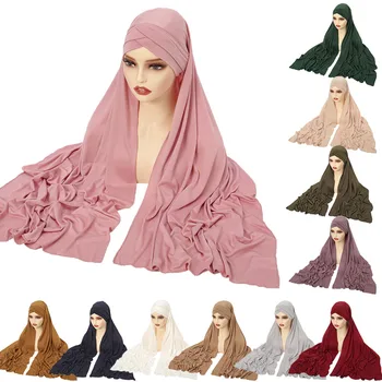Едно парче Мюсюлмански Шал Amira Instant с Перекрестием На челото, Хиджаб с долна черта, Шапка, Шапка, Ислямската забрадка, Воал, Шал, Тюрбан Mujer