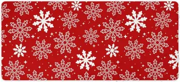 Червени снежинки Голяма подложка за мишка Коледни игри на тепиха с прошитыми ръбове Гумена основа 36 X 16 инча, игри за Офис работен лаптоп
