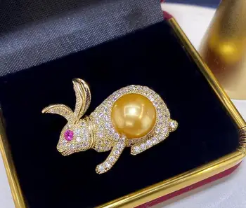 Скъпа брошка под формата на малко зайче с естествени перли 13-14 крупнозернистая облекло Edison pearl rabbit
