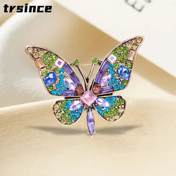 Модни брошка-пеперуда от кристално стъкло, индивидуален дизайн, Корсаж с насекоми и животни, Елегантна рокля, игли за дрехи, аксесоари