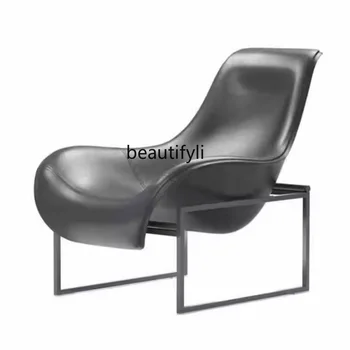 Индивидуална Творческа дизайнерски стол с матирано кръстопът от фибростъкло за мързелив почивка, Кожен стол-лъжица със специална форма, арт диван