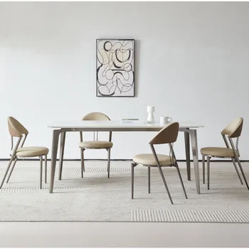 Маса за хранене е от каменни плочи В минималистичен стил у дома Тих Вятър Правоъгълен Модерен Проста маса за хранене